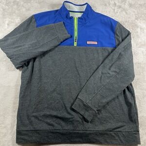 Vineyard Vines Fleece Mens XL 1/4 Zip Pullover Grey/Blue Sweatshirt Golf